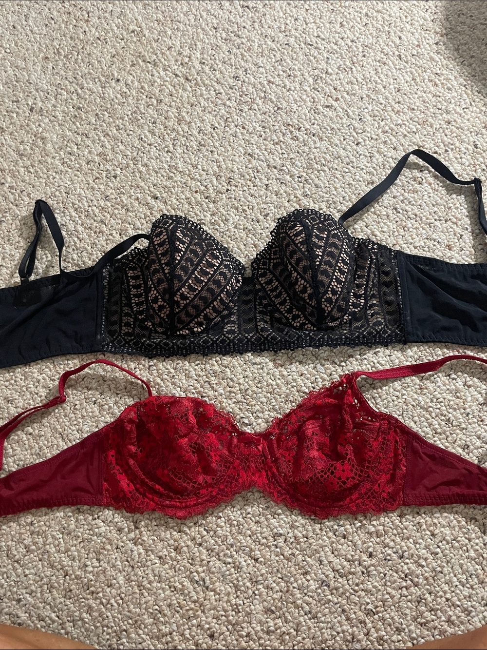 Adore Me Lace Balconette Bras in Black and Red Duo